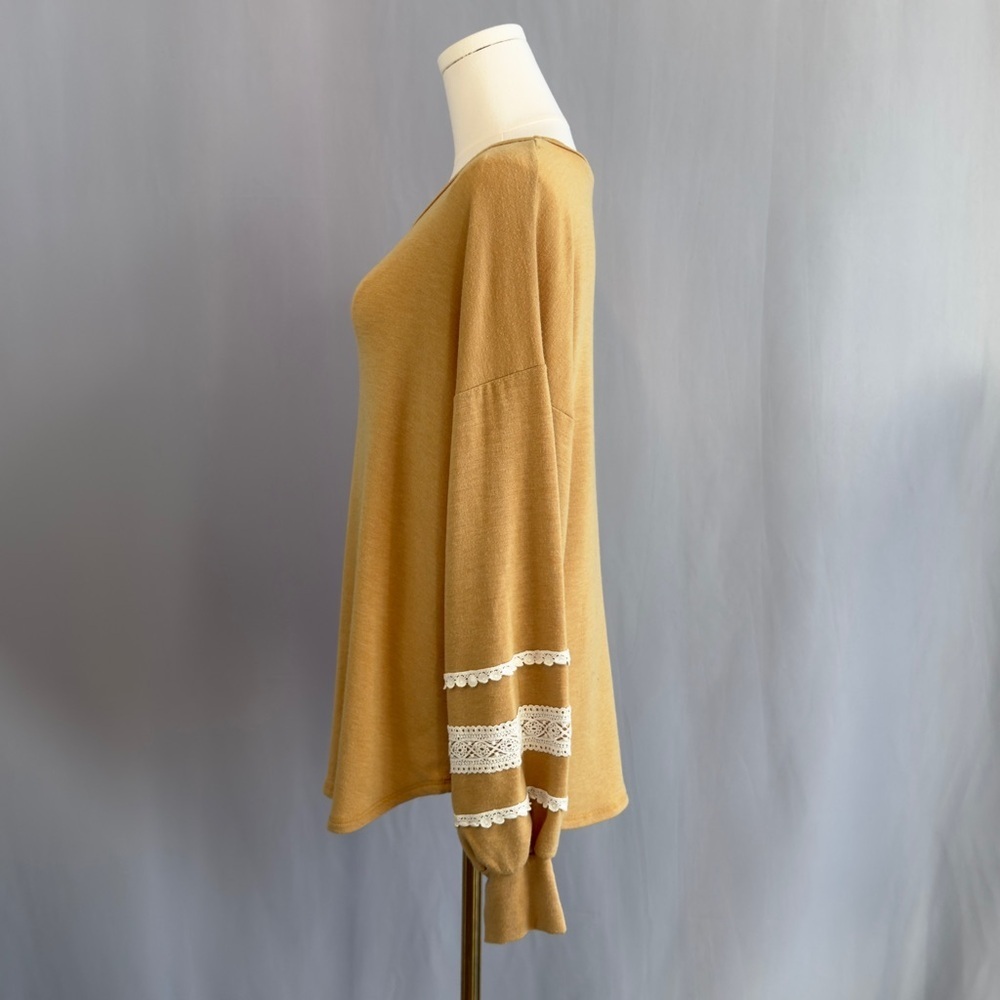 7th Ray Mustard Lace Sleeve Sweatshirt - Picture 9 of 11